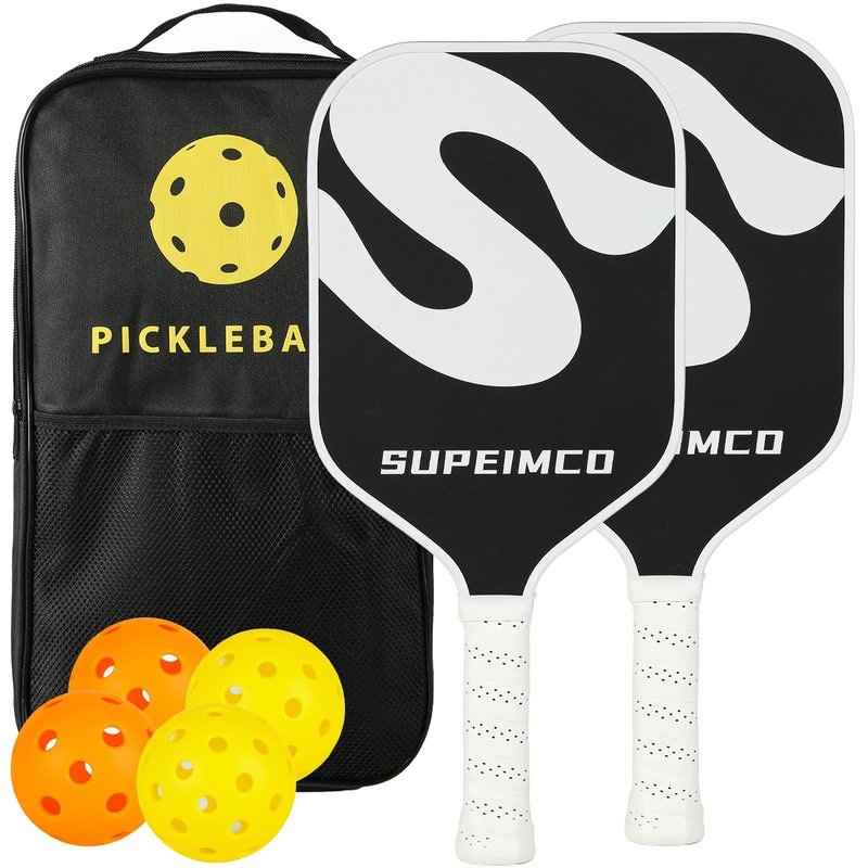 SUPEIMCO Pickleball Paddles (2 Pack) - T700 Carbon Fiber, Polypropylene Honeycomb Core,2cm Thick, 5.31" Extended Handle,8.1oz Medium Wt All Skill Levels