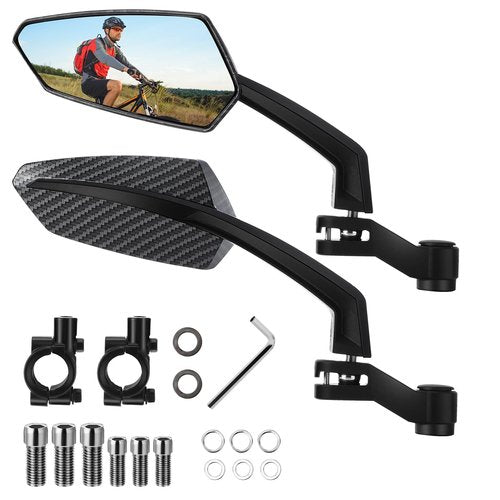 Hestya 1 Pair Handlebar Bike Mirror 360° Rotatable and Adjustable Universal Fit Rearview Bicycle Mirrors Glass Lens Safe Cycling Accessories for Scooter, E-bikes, Mountain Bikes, Road Bicycles(Black)