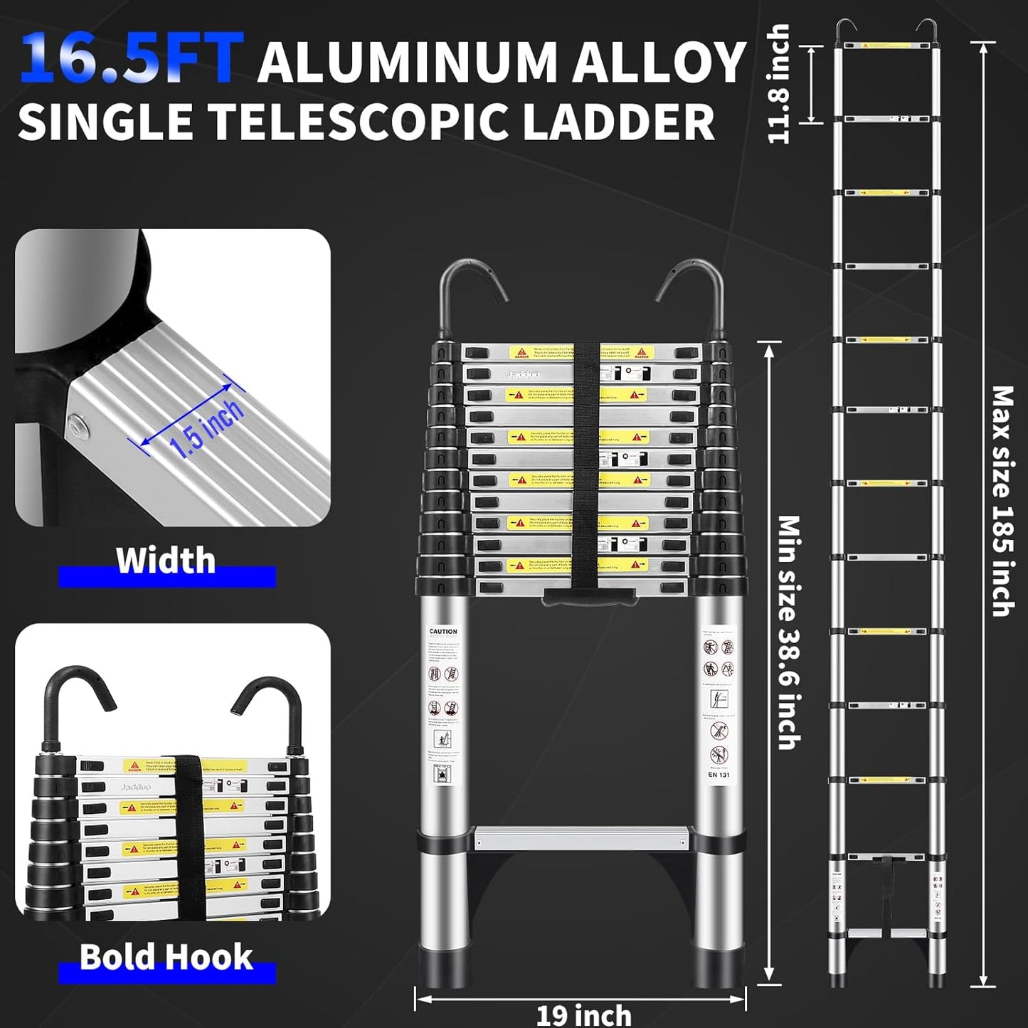 8.5 FT Telescoping Ladder - Lightweight Aluminum Extension Ladder with Stabilizers for Home & RV Travel