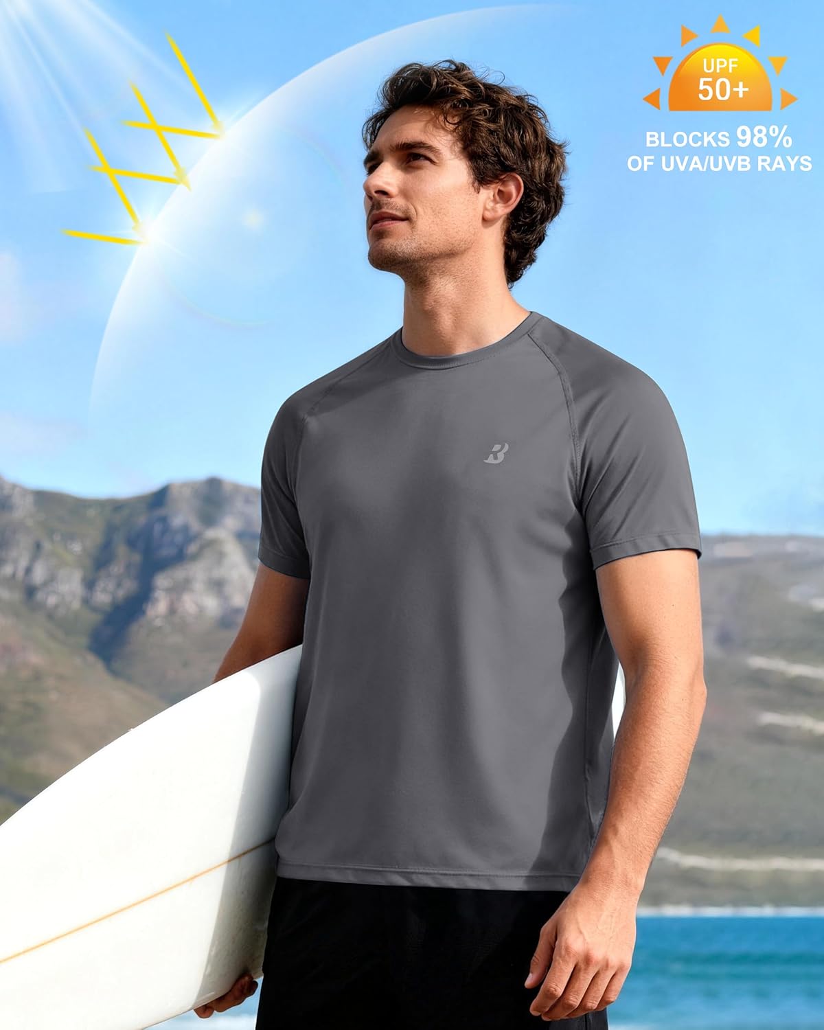 Roadbox Men's Rash Guard - Short Sleeve UV Protection Swim Shirt | Quick-Dry Lightweight T-Shirt