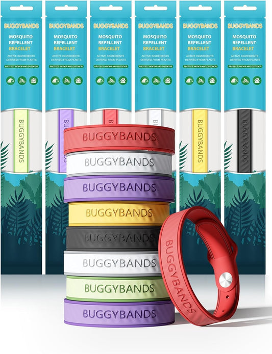 BuggyBands 9 Pack Mosquito Repellent Bracelets Silicone Mosquito Repellent Bands with DEET Free, Natural & Waterproof Bug Wristbands for Kids and Adults, Outdoor Traveling Protection