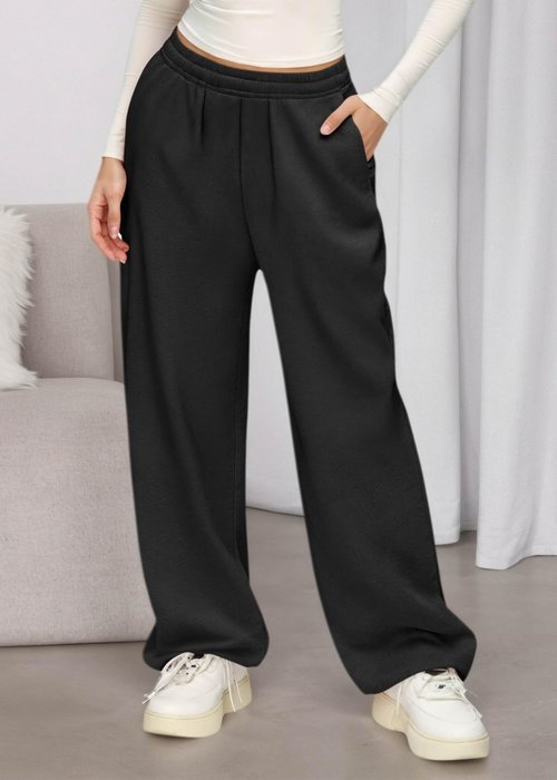KIRUNDO Sweatpants Women 2025 Fall Baggy Wide Leg Lounge Pants Casual Elastic High Waisted Workout Joggers with Pockets(Black, Large)