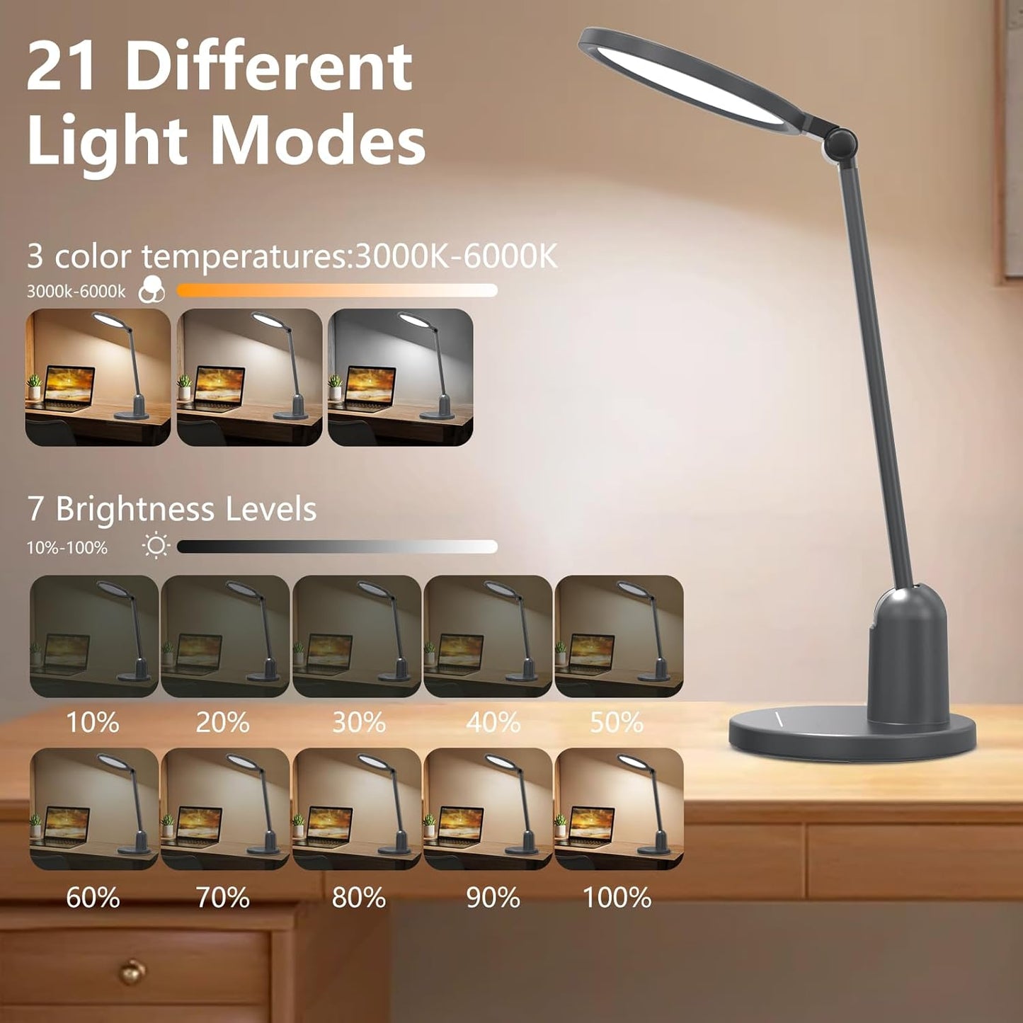Ultra Bright Dimmable Desk Lamp for Home Office - 1000LM Eye-Caring Light with Timer & Adjustable 3000K-6000K