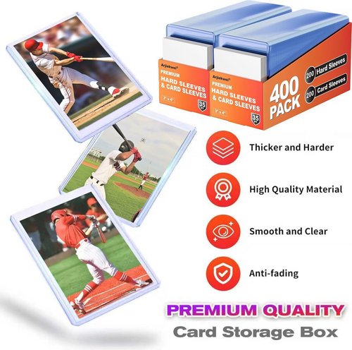 Arjiekwei Card Sleeves - Premium Hard Plastic Protectors for Trading Sports Cards | 400 Count (200 Hard + 200 Soft)