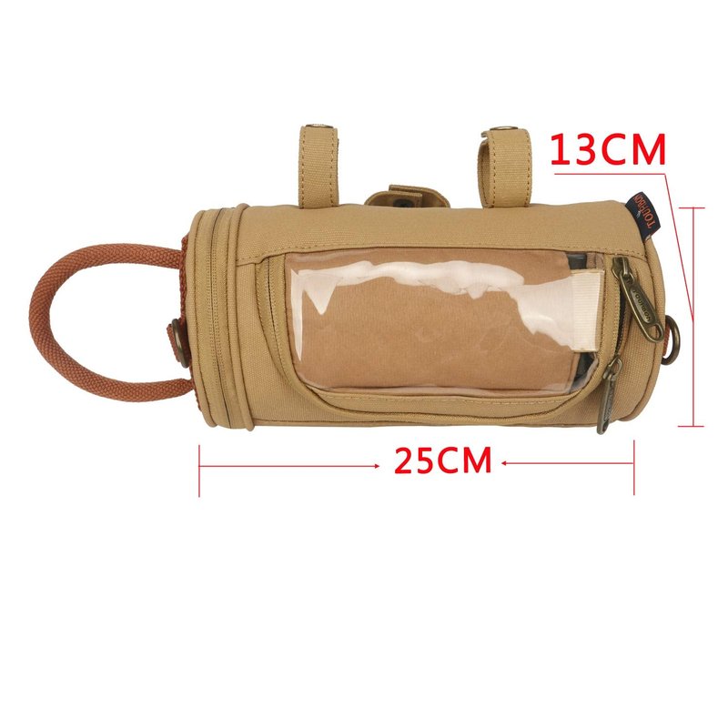 TOURBON Waxed Canvas Bicycle Top Tube Bag Bike Handlebar Basket (Khaki with phone holder)