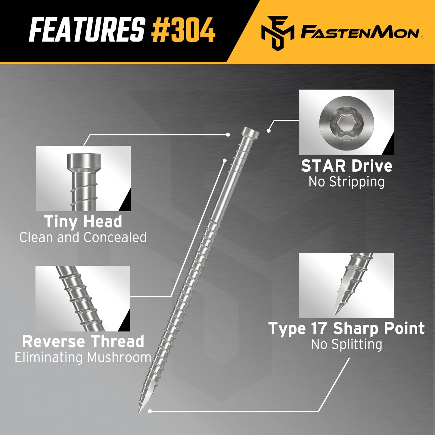 FM FastenMon Composite Trim Screws, #8 x 2” Stainless Steel 304, 450pcs, Hidden Fastener for PVC & Wood, Outdoor Deck, & Exterior, Rust-Resistant, T-10 Star Drive, 2.8lbs