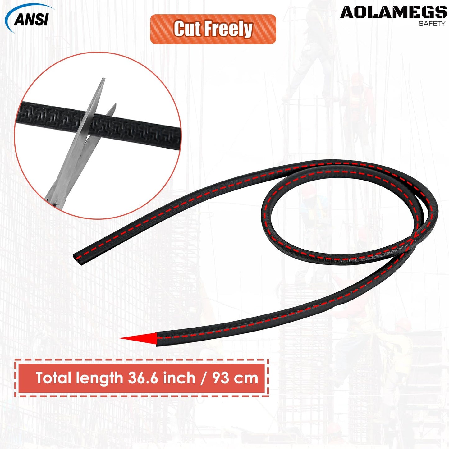 Aolamegs Safe Full Brim Hard Hat Guard, Hard Hat Accessories, Strengthen Helmet Protection, 1PCS Length 36.6in, Matte Black (Hardhat Not Including