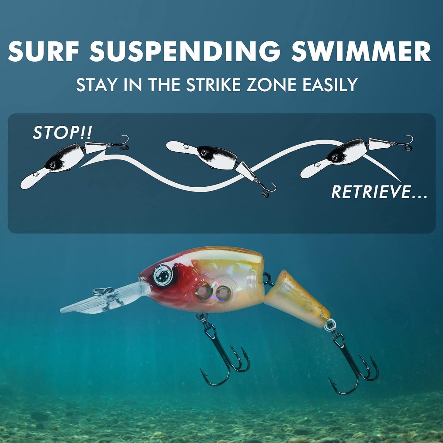 TRUSCEND Swimmax Fishing Lure - Wiggling, Vibrating, Rattling Design with BKK Hook | Heavy-Duty Dyneema Fiber Joint for Bass, Trout, Crappie