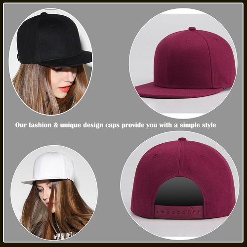 JHDESSLY 100% Cotton Snapback Hat for Men Women, Flat Bill Brim Baseball Cap Teens Adjustable Hip Hop Style Blank Trucker Hat Black