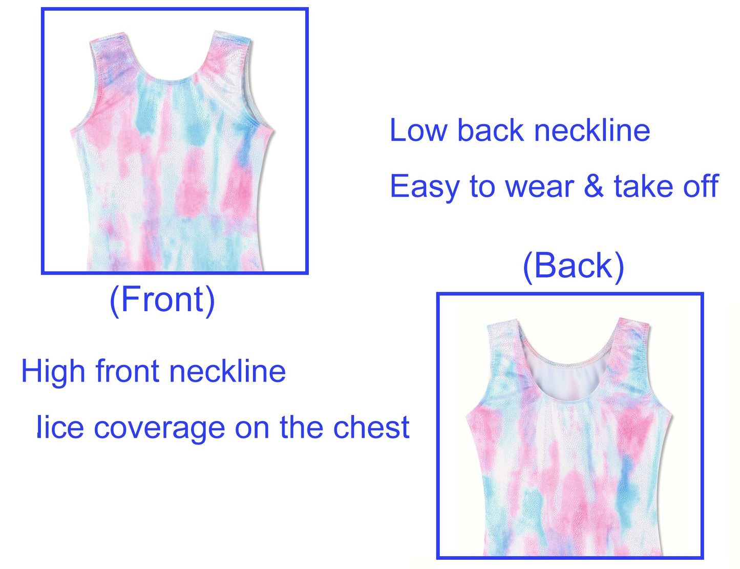 Domusgo Leotard for Girls Size 7-8 Years Old White Tie Dye Shiny One Piece Durable Sleeveless Biketard