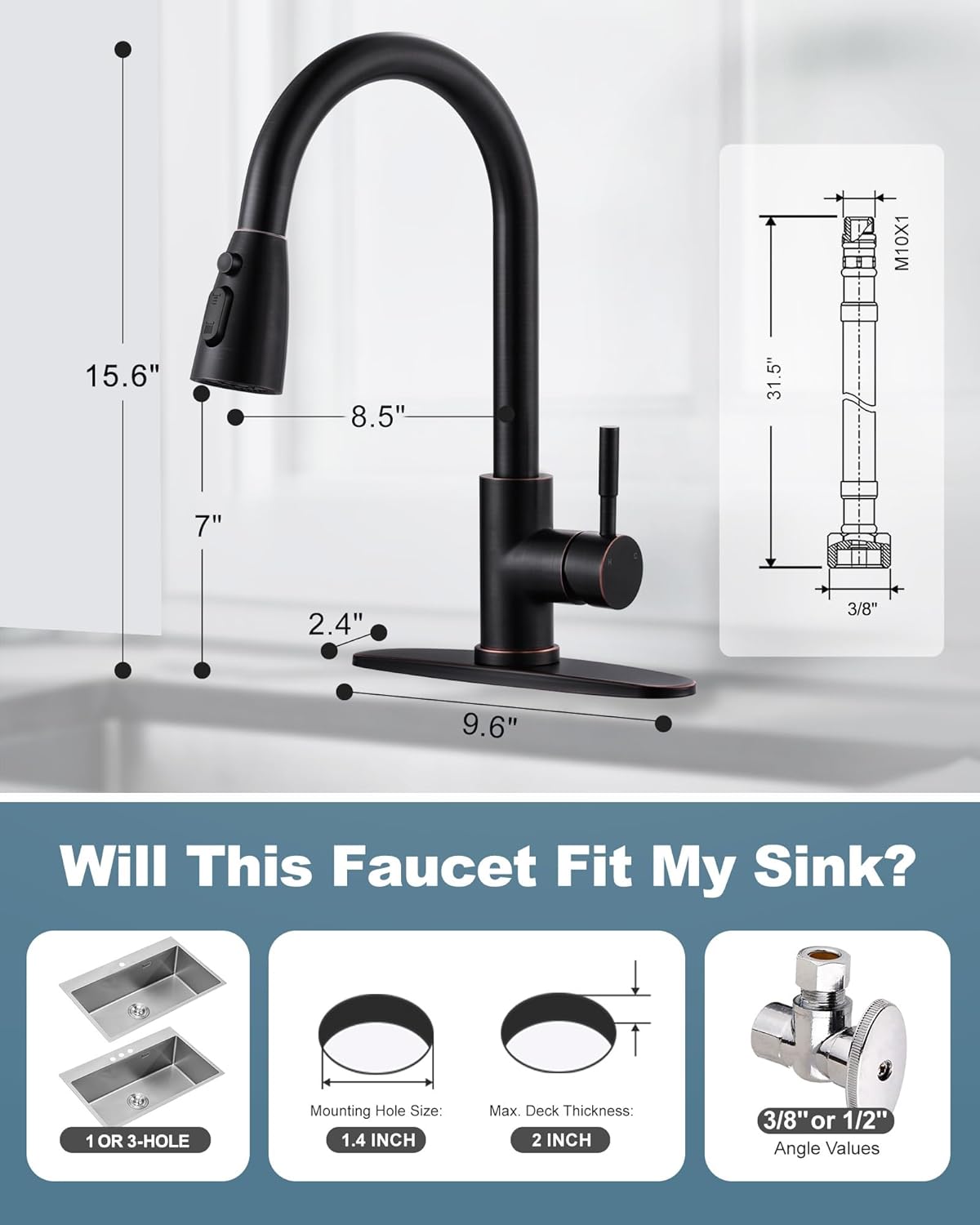 Stainless Steel Kitchen Faucet Combo with Water Filter - Brushed Nickel Sink Faucet for RO Systems