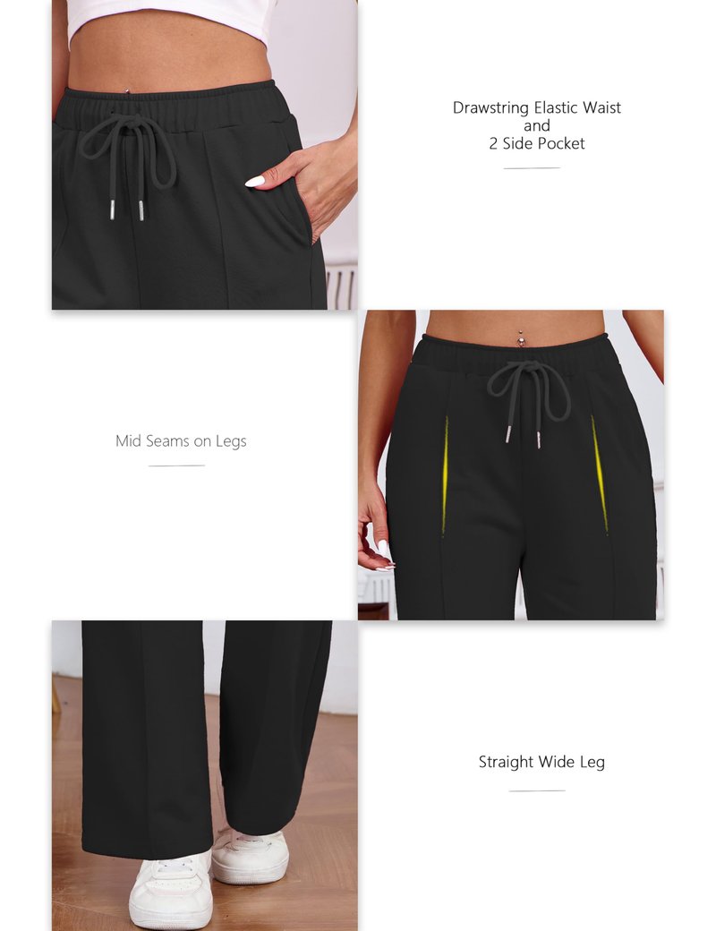 Warmrole Wide Leg Sweatpants for Women High Waisted Baggy Workout Casual Joggers Pants with Pockets, Black, Medium