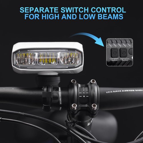 ACRUNU Super Bright LED Bike Light Bar for E-Bike - 1200 Lumens with High/Low Beam, 5 Modes, USB-C Rechargeable, Universal Mount for Mountain/Road Bikes & Out Front Mount (White, Large)