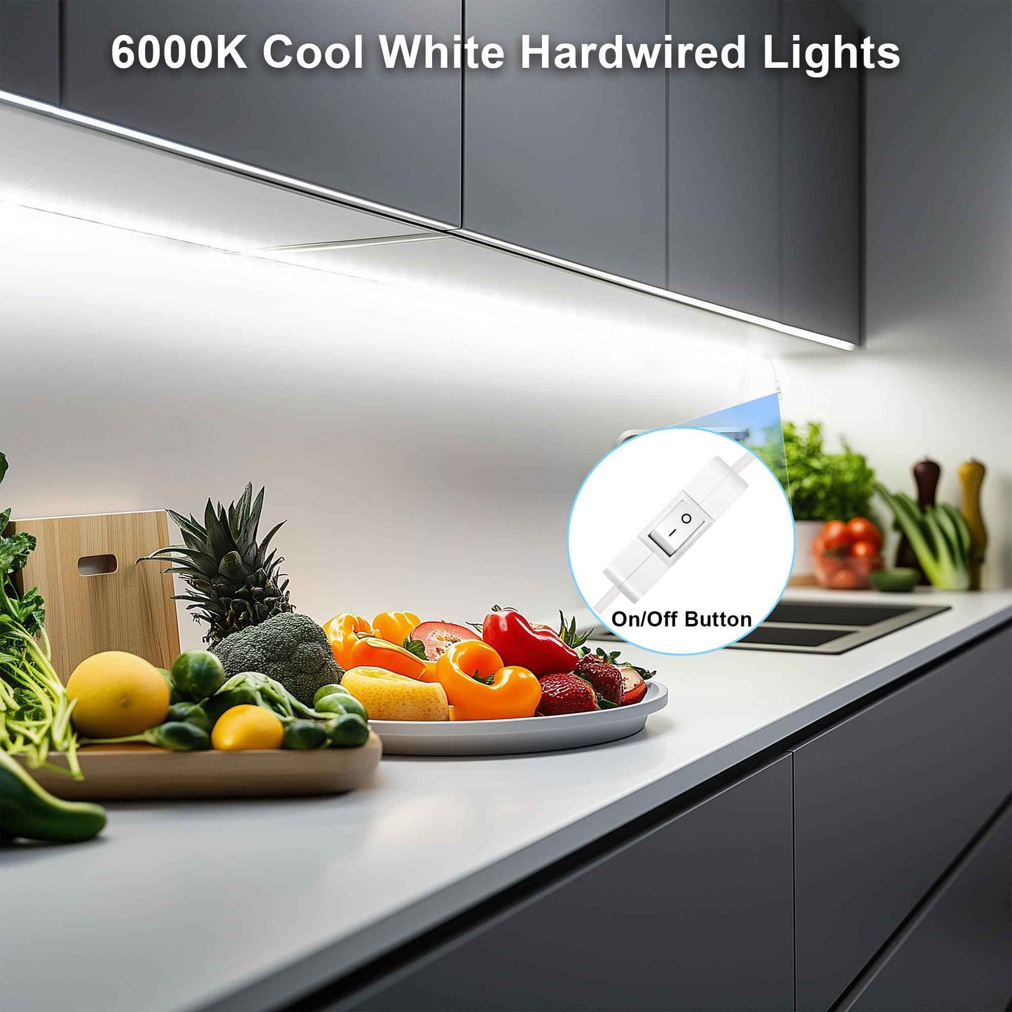 maylit Under Cabinet LED Strip Lighting Hardwired 72in, Ultra Bright Small LED Light Bar, 6000K Cool White, 110V-120V Wired Lights for Kitchen Cabinet, Counter, Workbench, Desk, Closet, Shelf, Indoor