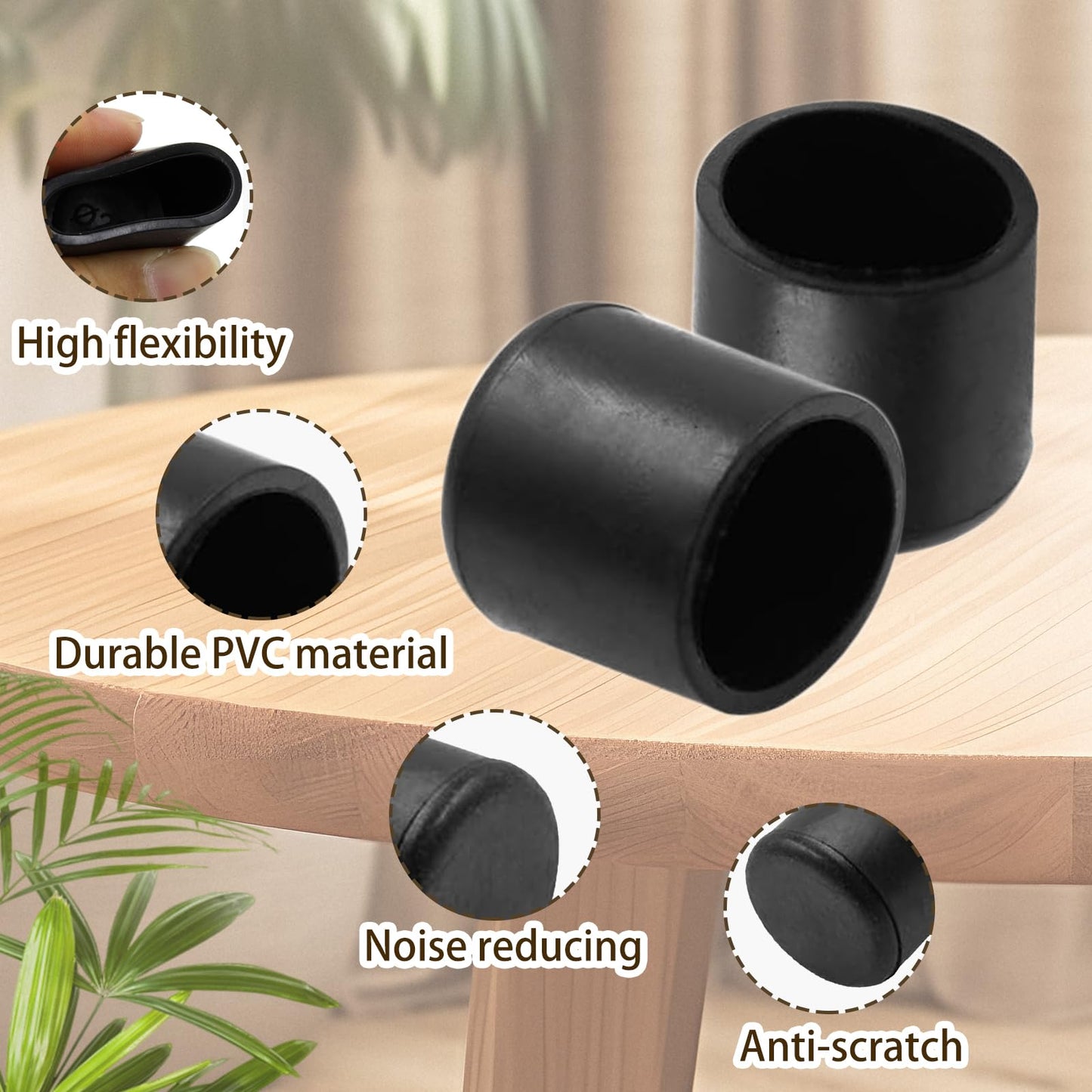 Verkelly 8 Pcs 1-1/4 Inch Round Rubber Leg Tips, Table Chair Leg Caps Cover Anti-Slip Prevent Scratches(Black)