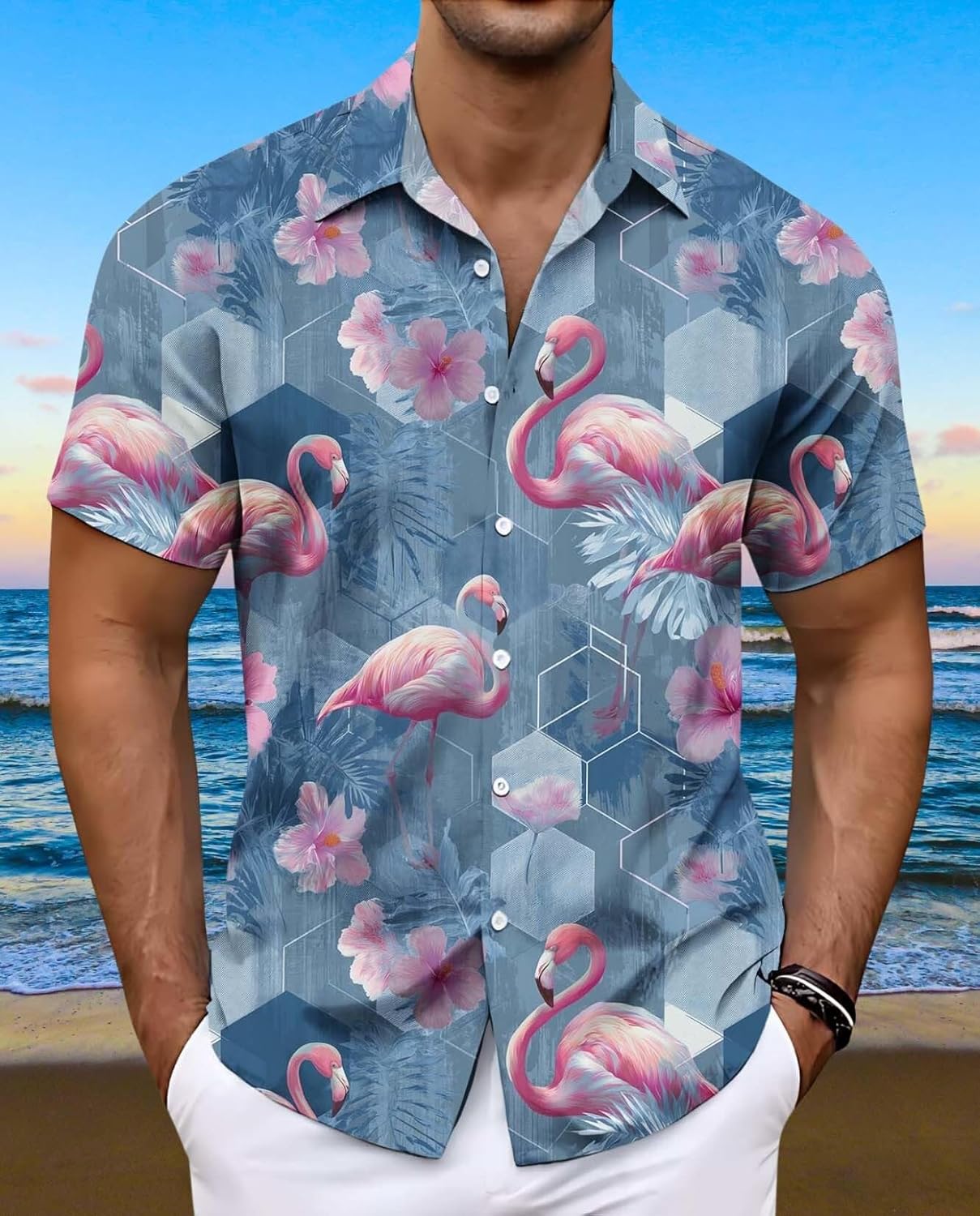 Skiennix Men's Floral Beach Shirt - Short Sleeve Tropical Print for Vacation | Stylish Hawaiian Design