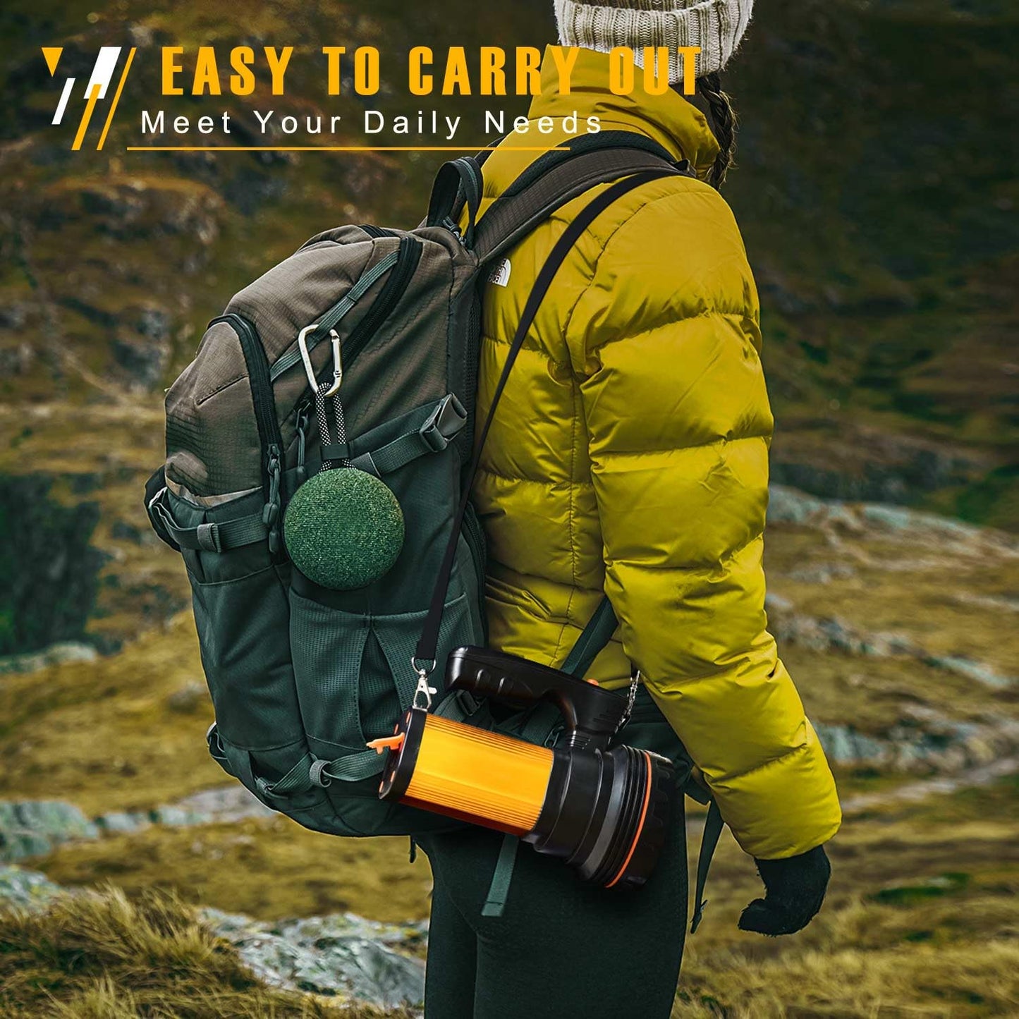 CSNDICE 100000LM High Lumens Rechargeable Spotlight Flashlight - 1600FT+ Long Beam Flashlight, IPX5 Waterproof Searchlight, 20H Standby, USB Power Bank, Shoulder Strap for Camping, Hiking, Emergency