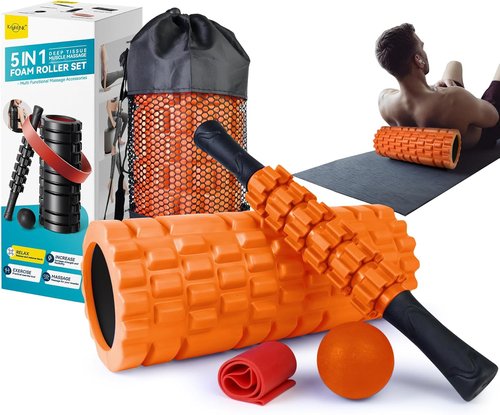 Krightlink 5-In-1 Foam Roller Set - Deep Tissue Massage & Fitness Tools | Whole Body Relief (Orange/Black)