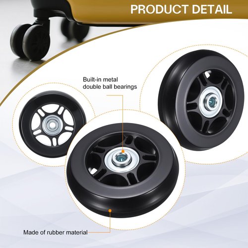 HiPicco Luggage Suitcase Replacement Wheels, 90x24mm Rubber Swivel Caster Bearings Repair Kit - Include 2 PU Bearing Wheels & Washers, Wrenches & Axle Screw for Trolley Bag, Caster Board