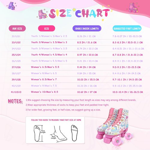 jessie Girl Roller Skates for Kid, PU Leather Flash Rainbow Adjustable Roller Skates Girls Ages 5-12 Four-Wheel Beginner Adult Indoor Outdoor (White,32)