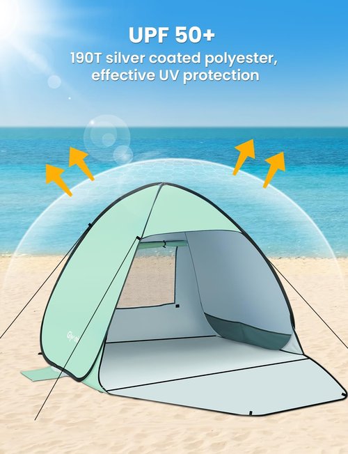 Glymnis Beach Tent - Portable Sun Shelter for 1-4 Persons with UPF 50+ Protection | Easy Setup with Zipper Door