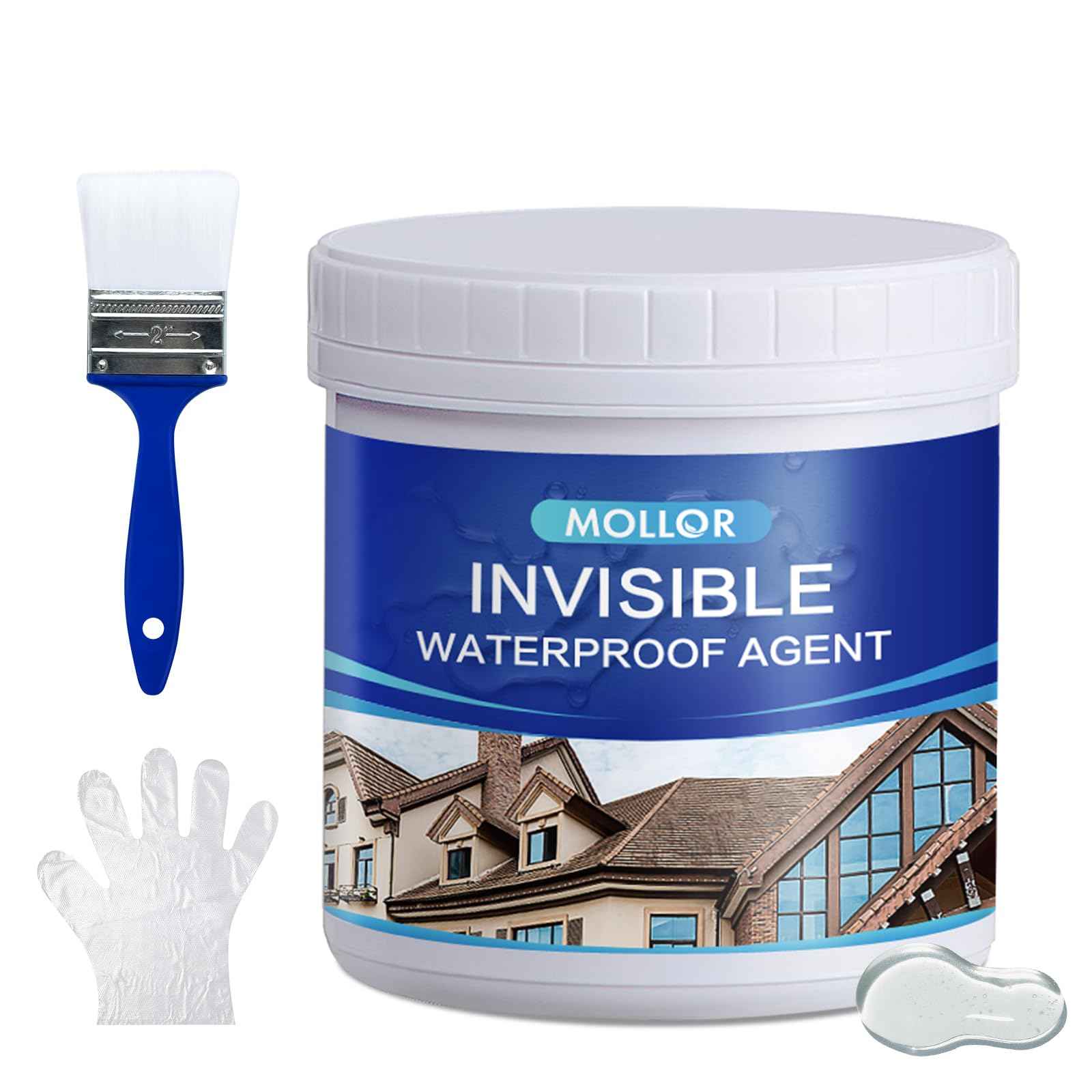 Mollor Transparent Waterproof Adhesive, 17.5oz Leak Invisible Waterproof Sealant for Roofs, Walls, Bathroom, Shower, Window Sills, Indoor & Outdoor Water Proof Paint