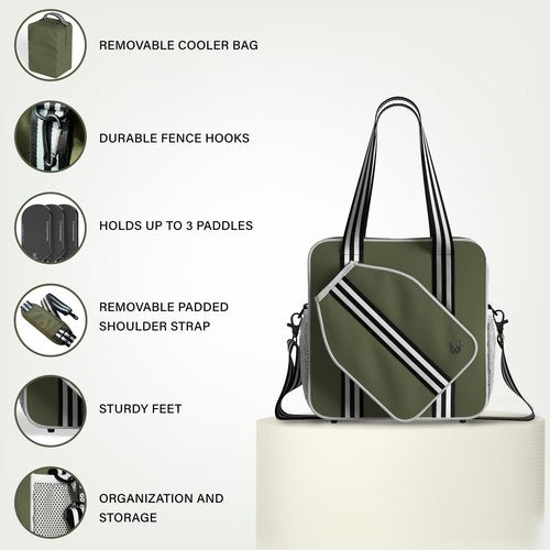 LITMON Pickleball Tote Bag - Detachable Cooler & Fence Hooks – Large Sports Bag for Women & Men, Holds Paddles & Balls (Khaki)
