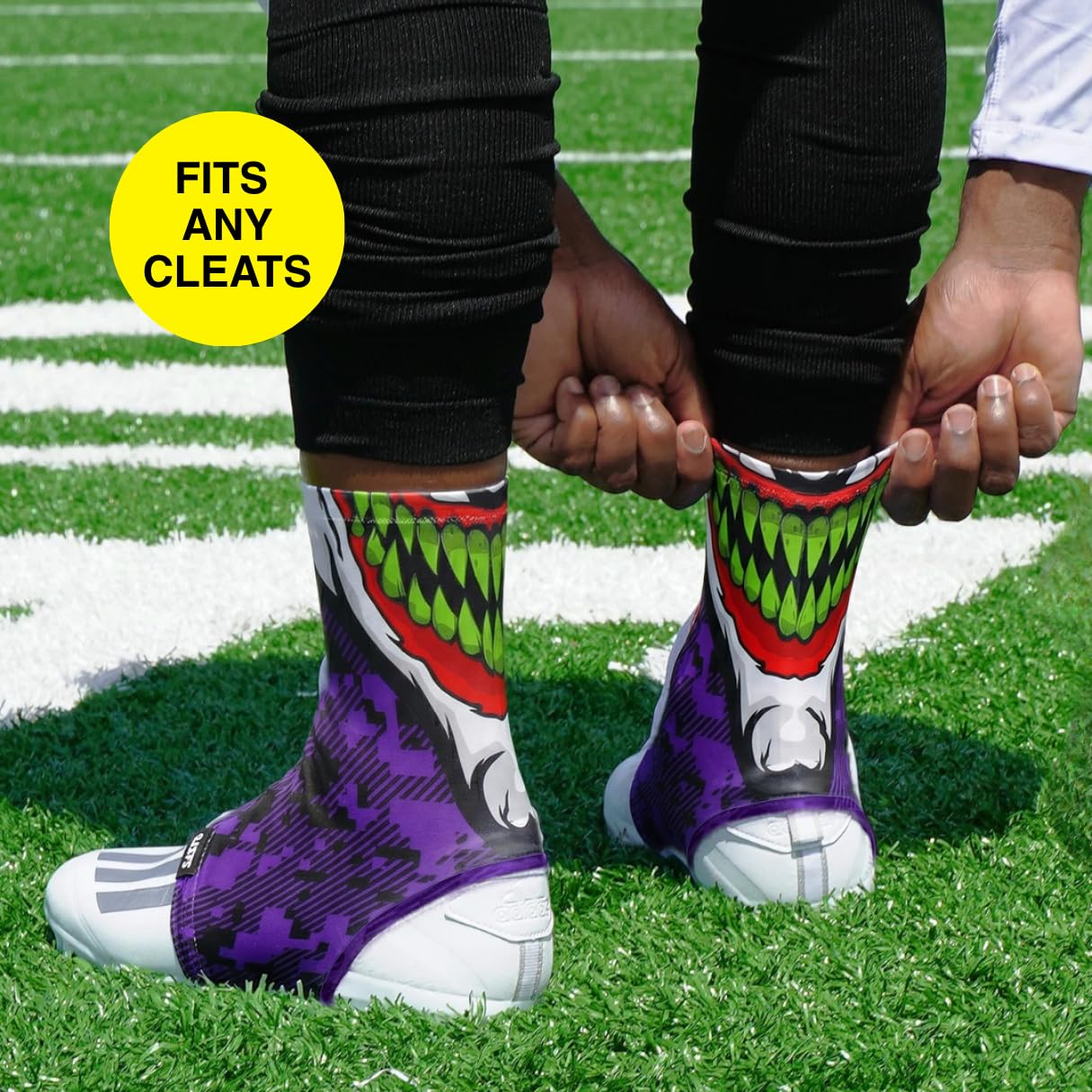 SLEEFS Spats/Football Cleat Covers [1 Pair - S/M] - Laces Covers/Wraps for Football, Baseball, Soccer, and Field Hockey - Youth and Adult Sizes for Men, Boys and Girls - Small/Medium - Green Grin