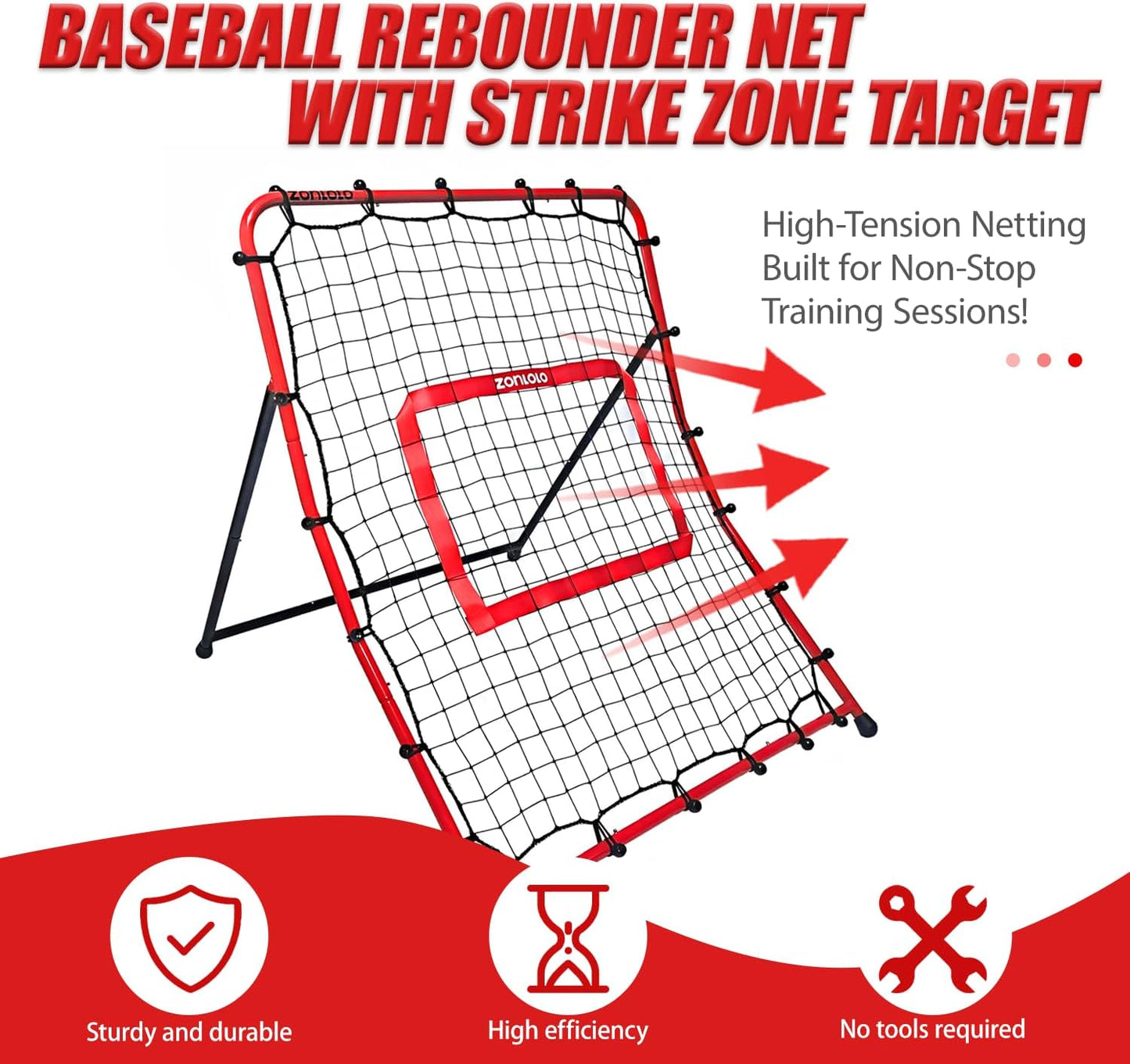Zonlolo Baseball Pitchback Net - Rebounder Trainer with Three Angles for Solo Practice