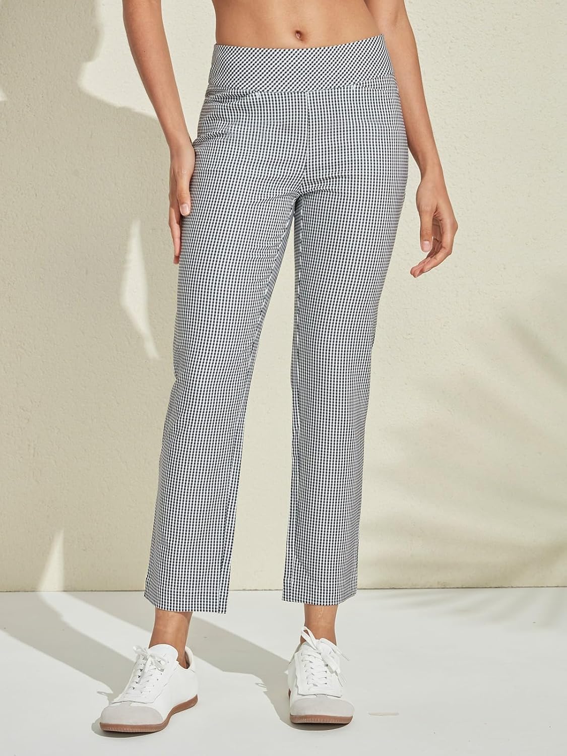 Skiennix Women's Golf Plaid Pants - Stretchy Casual Ankle Pants with Pockets for Travel & Lounge
