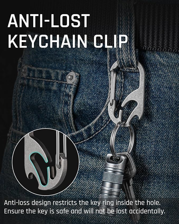 TISUR Titanium Carabiner Keychain Clip with Bottle Opener, Gray (1-pack)