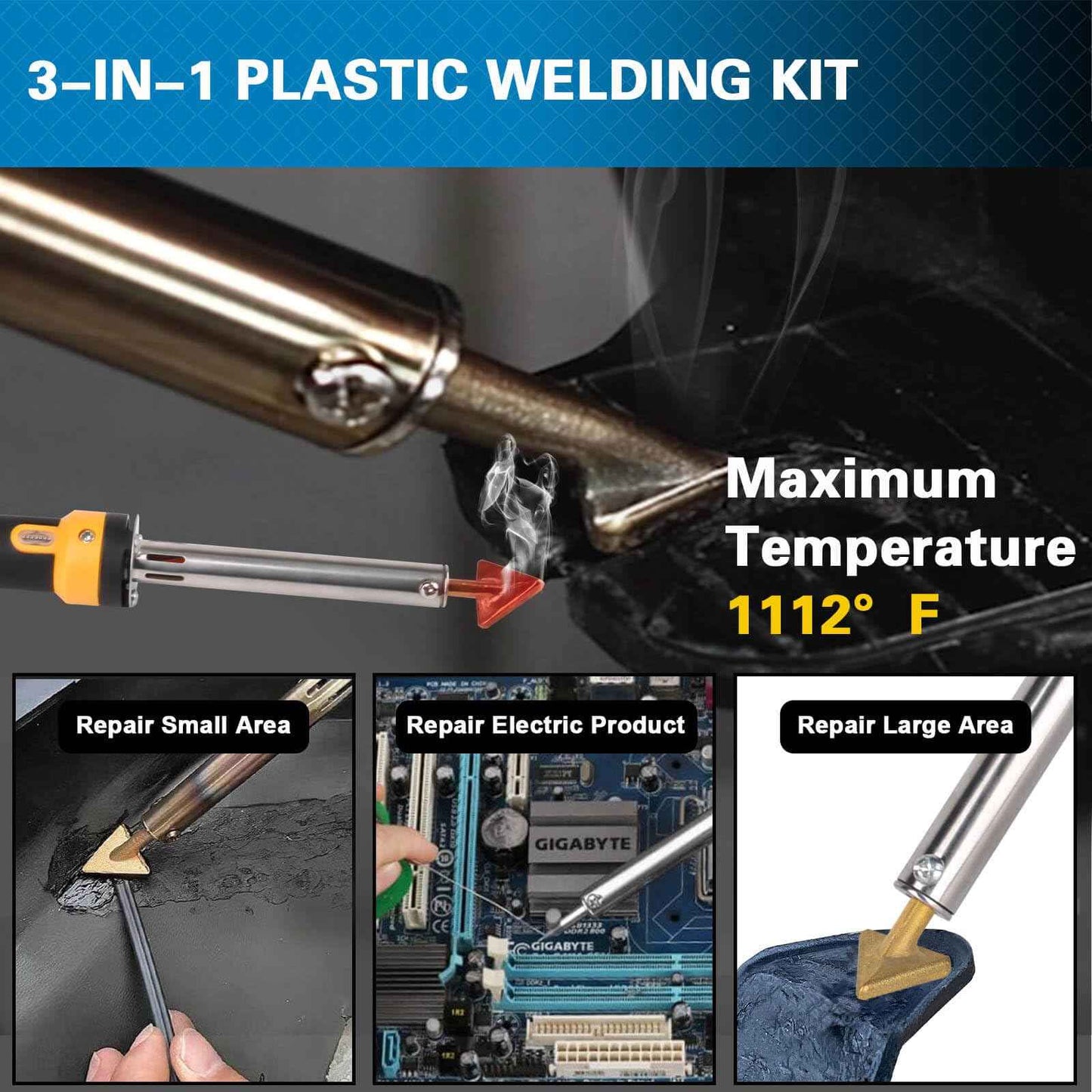 XR MARKET 150W Rapid Heating 3 IN 1 Plastic Welder, 70PCS Rods Welding Kit, 3 Tips Welder Soldering Iron Kit, Plastic Repair Kit for Car Bumper Dashboard Kayaks Canoe Repairs