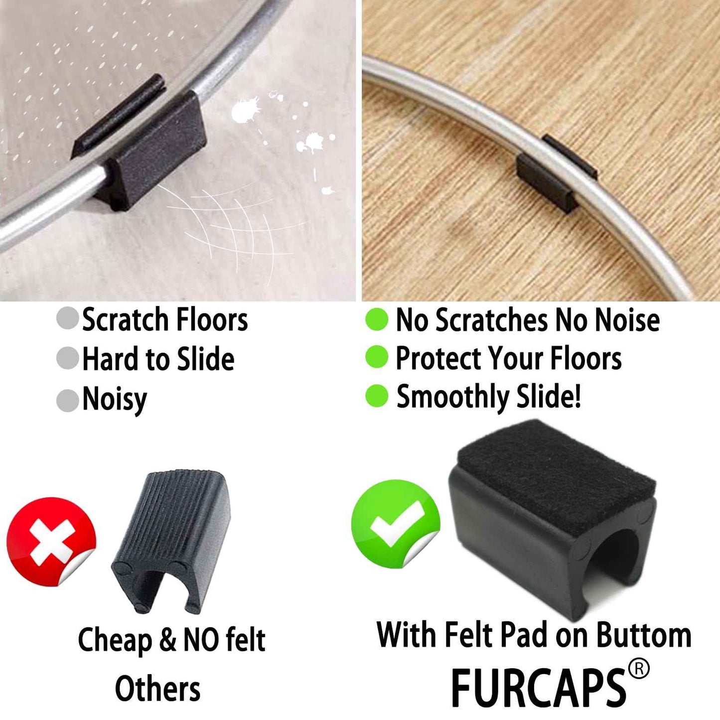 Rectangle U Shaped Chair Leg Tips Cap with Felt Pads,Furniture Feet Protector Slide Smoothly Glides,Protect Hardwood Floor No Scratches No Noise,Fit 16mm(5/8inch) Diameter Tubular Legs (Black 32PCS)