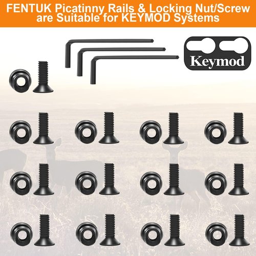 FENTUK Keymod Picatinny Rails Set - 3 to 13 Slot Options with T-Nuts & Screws | Black Finish