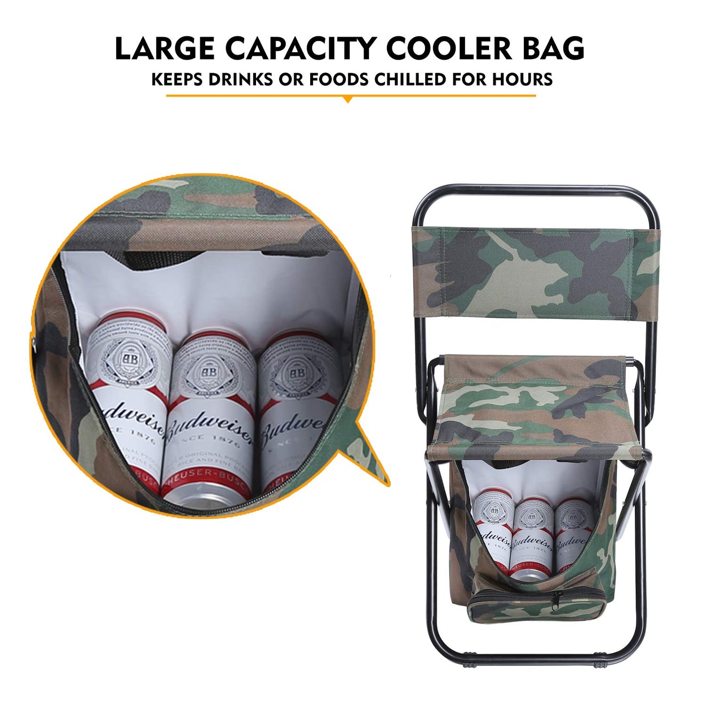 LEADALLWAY Fishing Chair with Cooler Bag Large Compact Fishing Stool Foldable Camping Chair (Green Large)