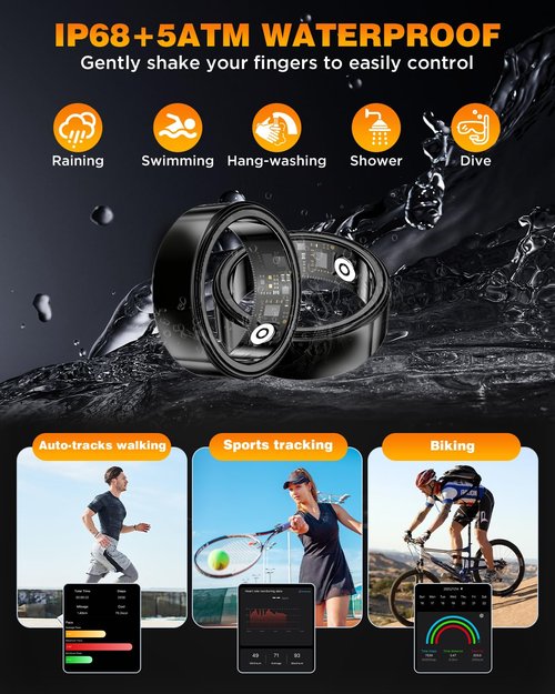 Casatelier Smart Ring Health Tracker with Charging Case,Sleep,Heart Rate & Blood Oxygen Monitor, 5ATM&IP68 Waterproof Fitness Ring, No Subscription iOS & Android Compatible for Men Women Black 9#