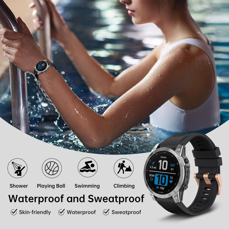 RosMank 20mm Quickfit Watch Band Compatible with Garmin Fenix 8 AMOLED 43mm/7S Pro/7S/6S Pro/6S/5S/5S Plus, Silicone Replacement Strap for Approach S70 42mm/Instinct 2S/Descent Mk3s (Black)