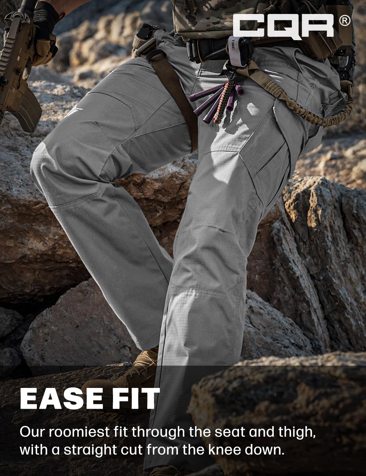 CQR Men's Tactical Pants, Water Resistant Ripstop Cargo Pants, Lightweight EDC Work Hiking Pants, Outdoor Apparel, Raider Stone, 30W x 30L