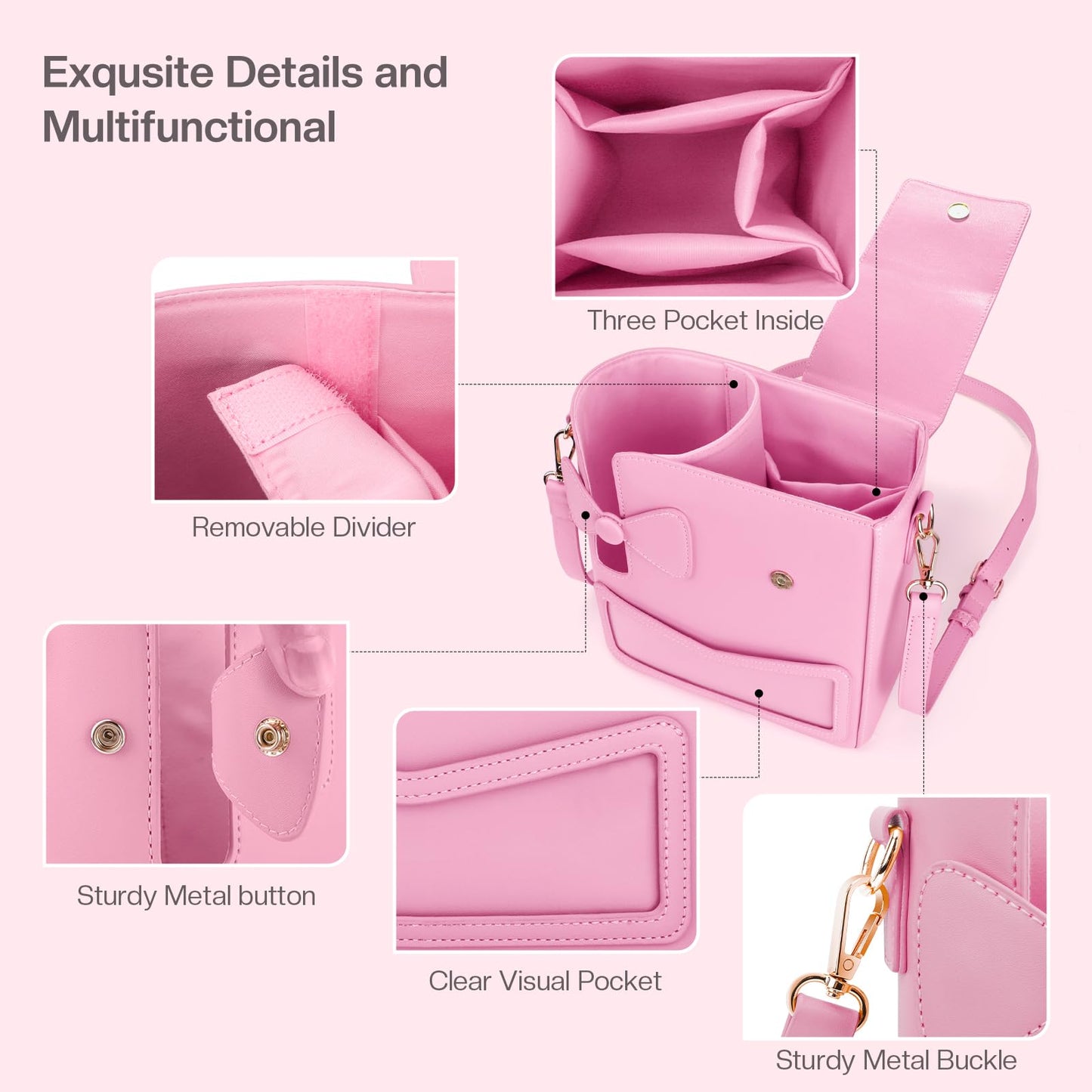 Crossbody Bag for Stanley Cup Purse, Outdoor Portable Water Bottle Holder with Adjustable Shoulder Strap (Pink)