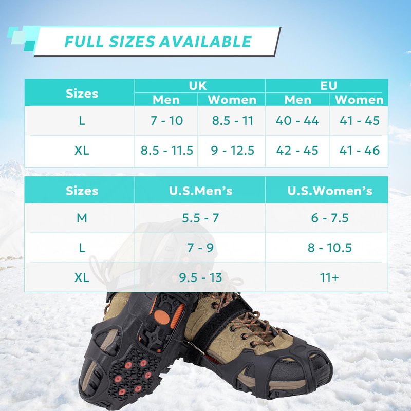 Starrylake Ice Snow Cleats Crampons with 10 Tungsten Spikes with Reflective Strips for Shoes and Boots Anti Slip Traction Cleats for Running, L