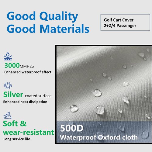 BENVOL 2/4 Passenger Golf Cart Cover for Yamaha EZGO Club Car, 420T Waterproof Polyester with Silver Coating,Waterproof,Dustproof,Windproof,Sunproof，All-Weather Protection (Silver-112 * 48 * 73 in)