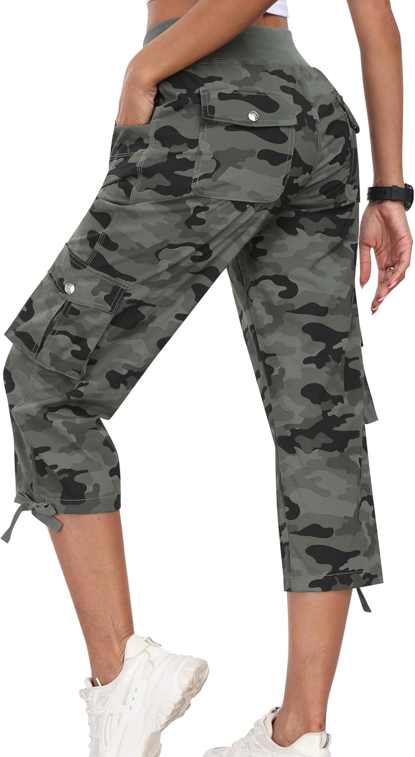MoFiz Women's Capris - Lightweight Casual Pants with Pockets | Loose Fit Baggy Cargo for Hiking