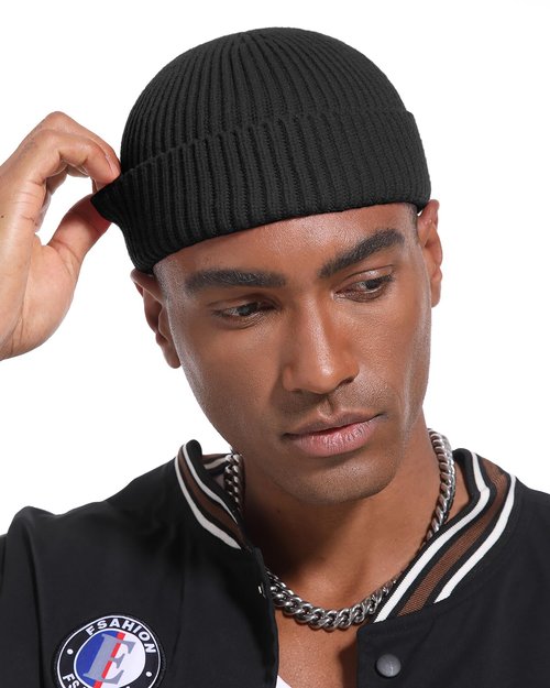 PHILIGHTS 4PCS Swag Wool Short Fisherman Beanie for Men Women, Knit Cuff Warm Winter Hats, Soft Trawler Skull Cap Watch Hat Unisex