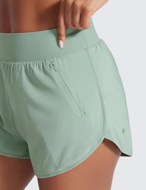 CRZ YOGA Athletic Shorts for Women - High Rise, Quick Dry, 3" for Running & Gym Workouts | Zip Pockets