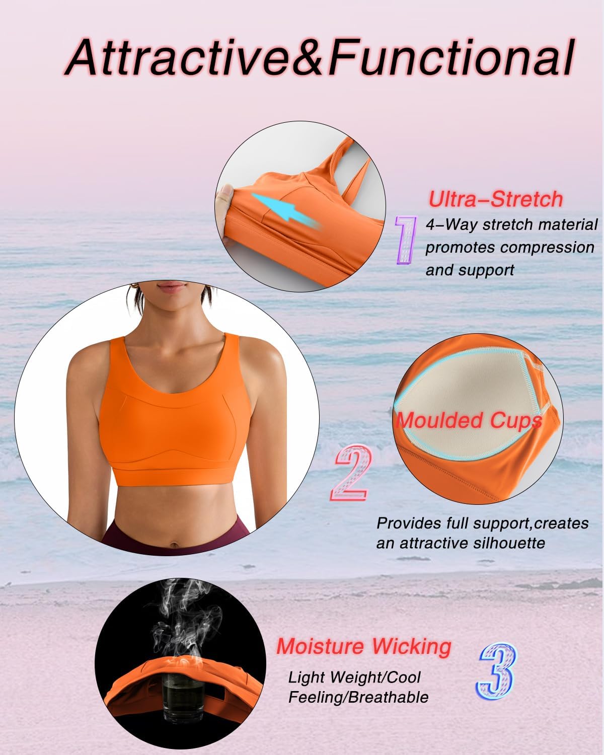 RUNNING GIRL High Impact Sports Bra - Racerback Workout Crop Top for Women | Comfortable Push-Up Design