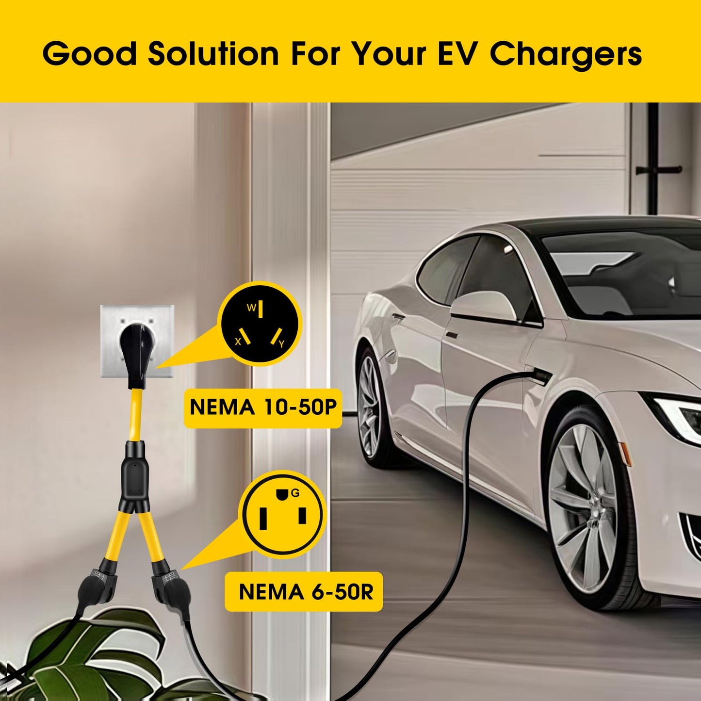 LAZMUMI 3 Prong 50 Amp Y Splitter for EV Charger and Older Ranges, NEMA 10-50P to 10-50R/6-50R Adapter for EV Charger at 50A Older Welder Outlet (Pre-1996) 125/250V, STW 3-Wire 6 AWG, 3FT