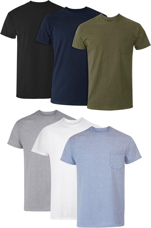 Hanes Men's Pocket T-Shirt | 6-Pack Cool & Breathable Cotton Tees | Stay-Tucked Undershirts
