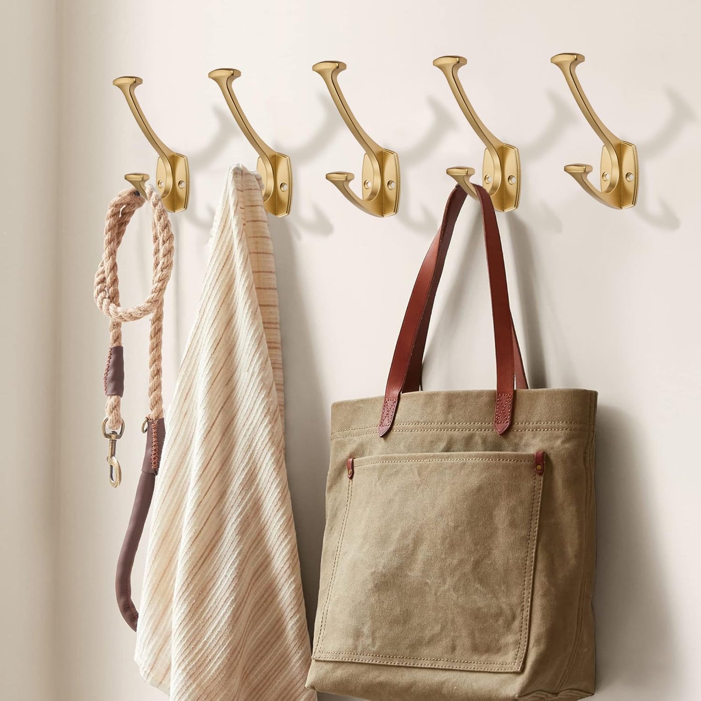 ZAUYX 2 Pack Brushed Gold Hooks Decorative Heavy Duty Solid Large Coat Hooks for Towel Hanging Coats Robe Wall Mounted Towel Bags Door Back Bathroom Wall Hook.