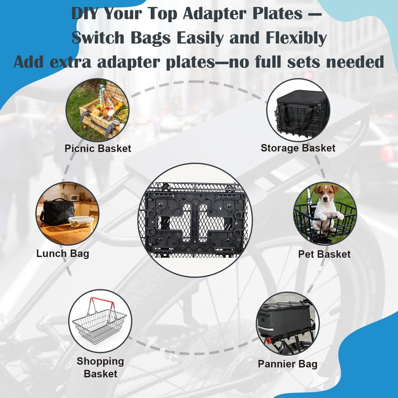 Quick-Release Bike Adapter Plate Set with Lock, Universal Fit for Rear Luggage Carrier Plate, Modular Mounting System for Bags, Crates, Pets, Commuter & Delivery Use (Adapter Plate Set with Lock)