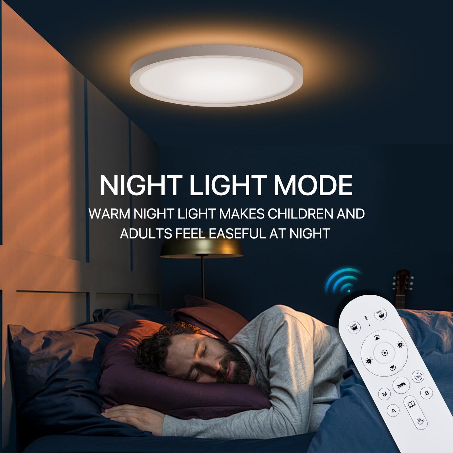 12Inch 4Pack flush mount Led ceiling light with Remote Control,Ultra Slim 24W 3000K-6500K Color Adjustable Ceiling Lamp for Living Room/Kitchen,2000K Warm Nightlight for Bedroom, Memory Function